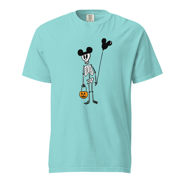 Funny Disney Halloween Skeleton Comfort Colors T-shirt with Mickey Balloon and Trick or Treat Pumpkin Unisex  t-shirt