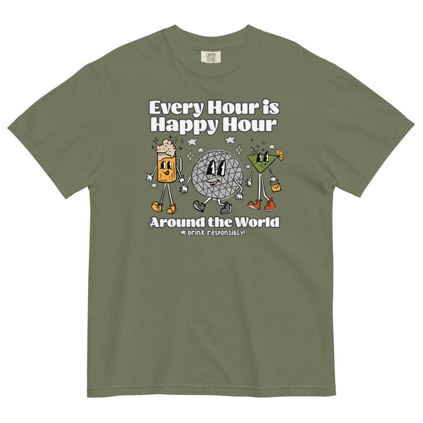 Disney Epcot Drinking COMFORT COLORS T-shirt Every Hour is Happy Hour Drinking Around the World Food and Wine Shirt