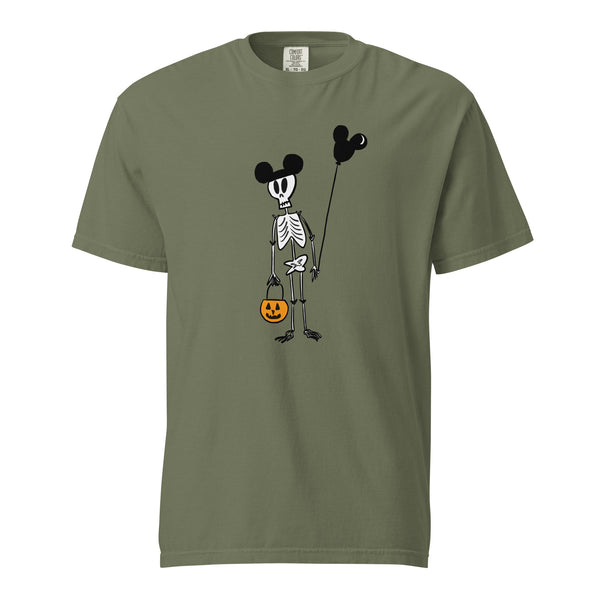 Funny Disney Halloween Skeleton Comfort Colors T-shirt with Mickey Balloon and Trick or Treat Pumpkin Unisex  t-shirt