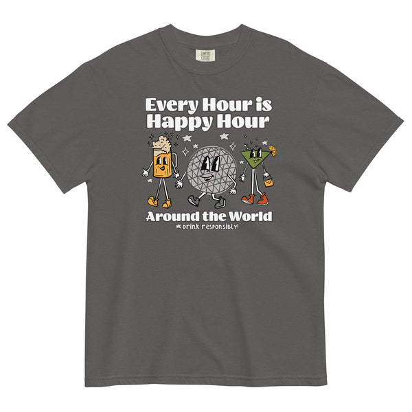 Disney Epcot Drinking COMFORT COLORS T-shirt Every Hour is Happy Hour Drinking Around the World Food and Wine Shirt