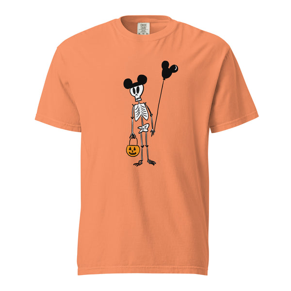Funny Disney Halloween Skeleton Comfort Colors T-shirt with Mickey Balloon and Trick or Treat Pumpkin Unisex  t-shirt