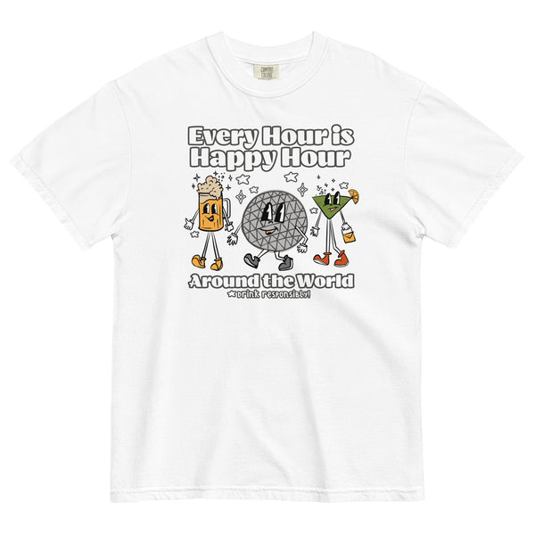 Disney Epcot Drinking COMFORT COLORS T-shirt Every Hour is Happy Hour Drinking Around the World Food and Wine Shirt