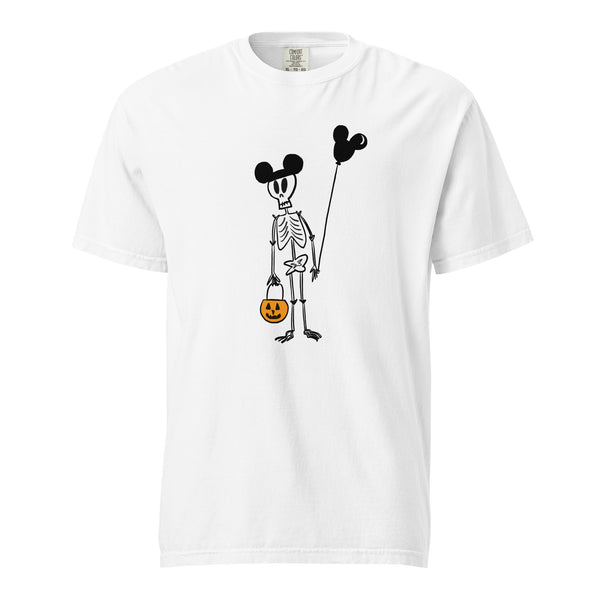 Funny Disney Halloween Skeleton Comfort Colors T-shirt with Mickey Balloon and Trick or Treat Pumpkin Unisex  t-shirt