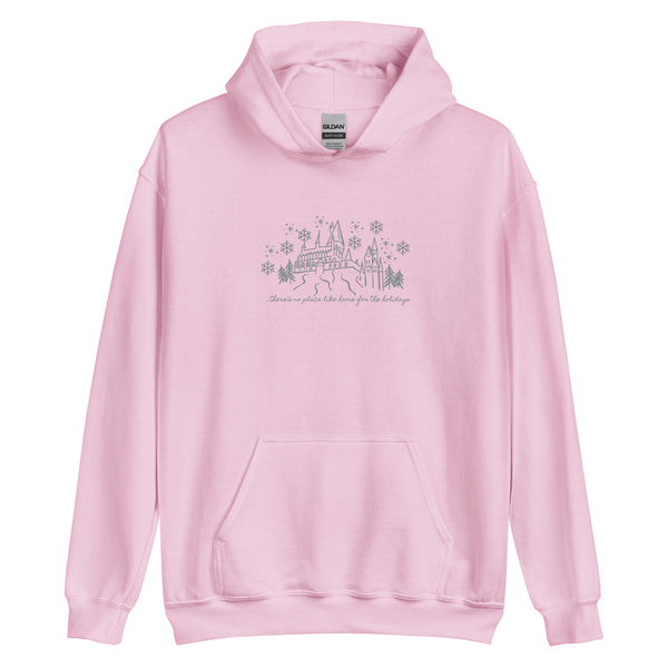 Home for the Holidays EMBROIDERED Hoodie Sweatshirt Magical Christmas Castle Holiday Snowfall Embroidered Hoodie