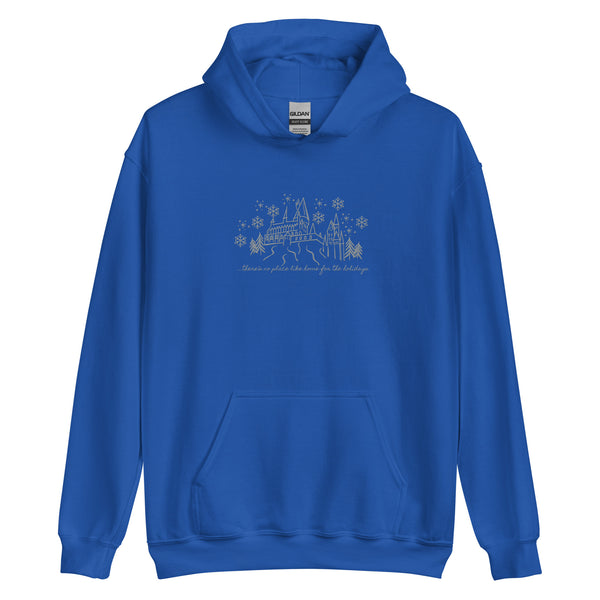 Home for the Holidays EMBROIDERED Hoodie Sweatshirt Magical Christmas Castle Holiday Snowfall Embroidered Hoodie