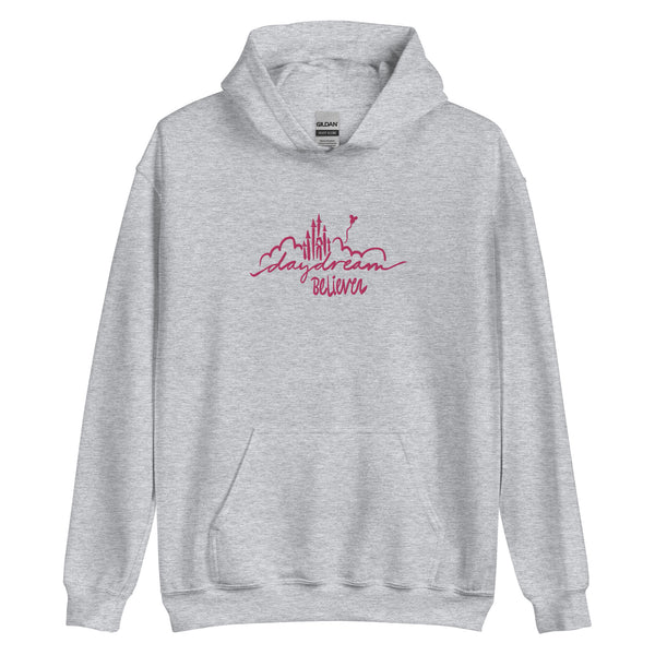 Disney Castle EMBROIDERED Hoodie Daydream Believer with Mickey Balloon Unisex Disney Embroidered Hooded Sweatshirt