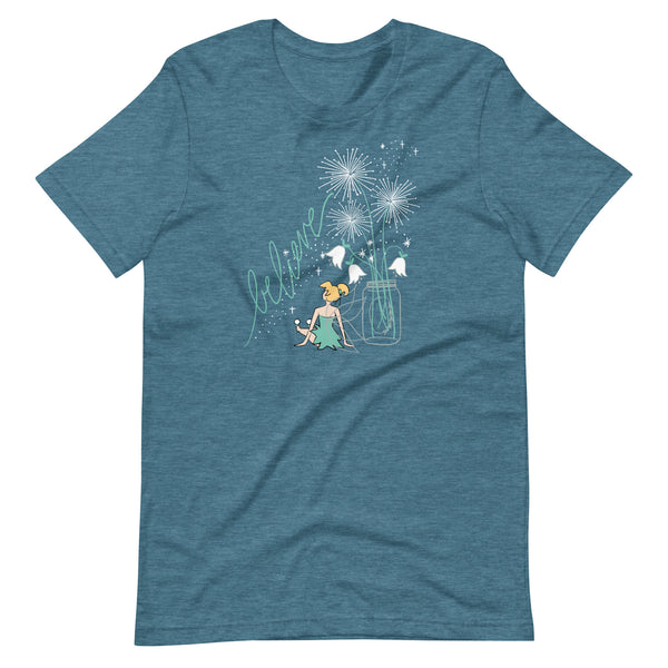 Tinkerbell Believe T-shirt READY TO SHIP- Heather Deep Teal- Small