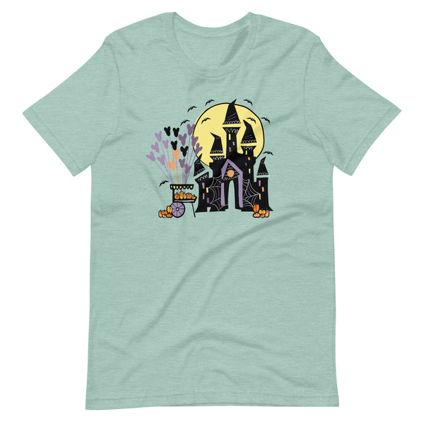 Disney World Halloween Castle T-Shirt with Pumpkin Cart and Balloons Disney Halloween T- Shirt