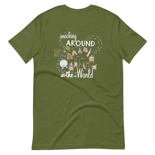 Epcot Snacking Around the World T-Shirt Start Here Epcot Food Disney Shirt 2-Sided Food and Wine Festival T-Shirt