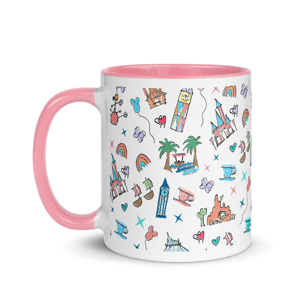 Disneyland Parks Icons Disney Inspired Mug 11oz. (Pink + White)