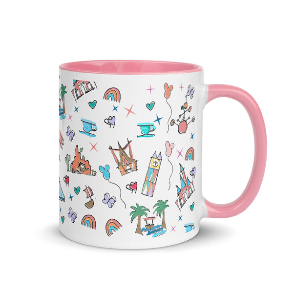 Disneyland Parks Icons Disney Inspired Mug 11oz. (Pink + White)