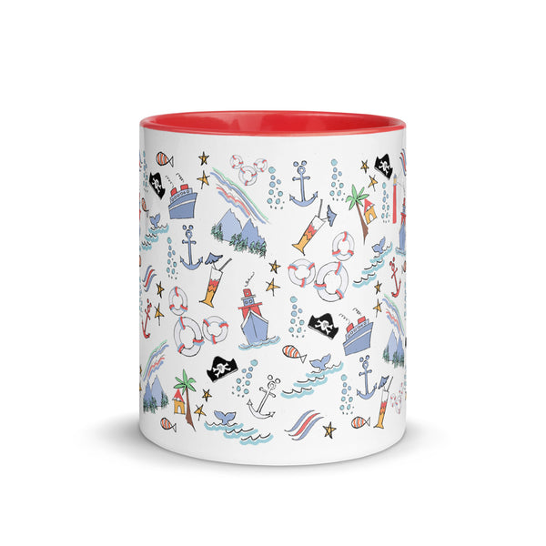 Disney Cruise Mug Sail Away with Me Disney Cruise Sketch Mug with Red Handle