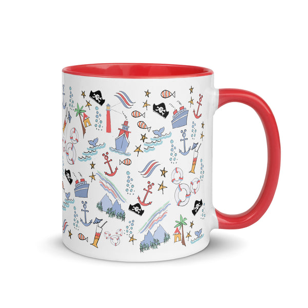 Disney Cruise Mug Sail Away with Me Disney Cruise Sketch Mug with Red Handle