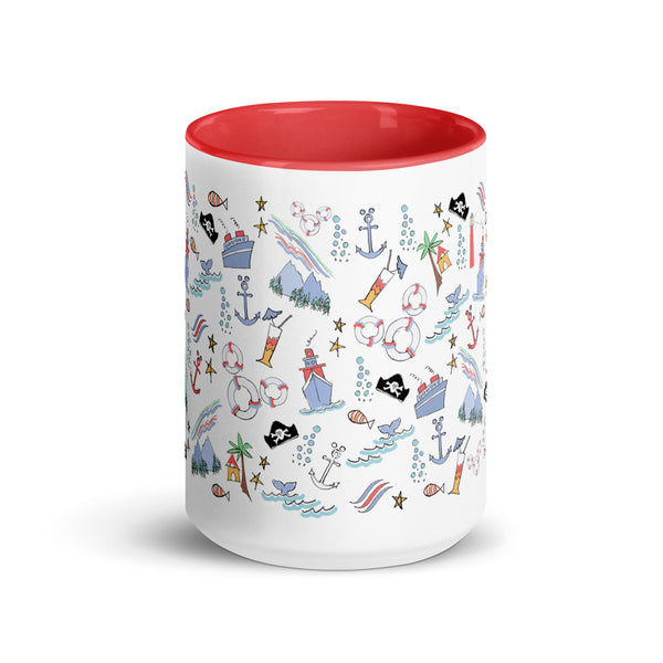 Disney Cruise Mug Sail Away with Me Disney Cruise Sketch Mug with Red Handle