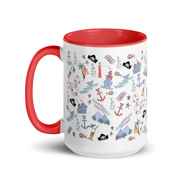 Disney Cruise Mug Sail Away with Me Disney Cruise Sketch Mug with Red Handle