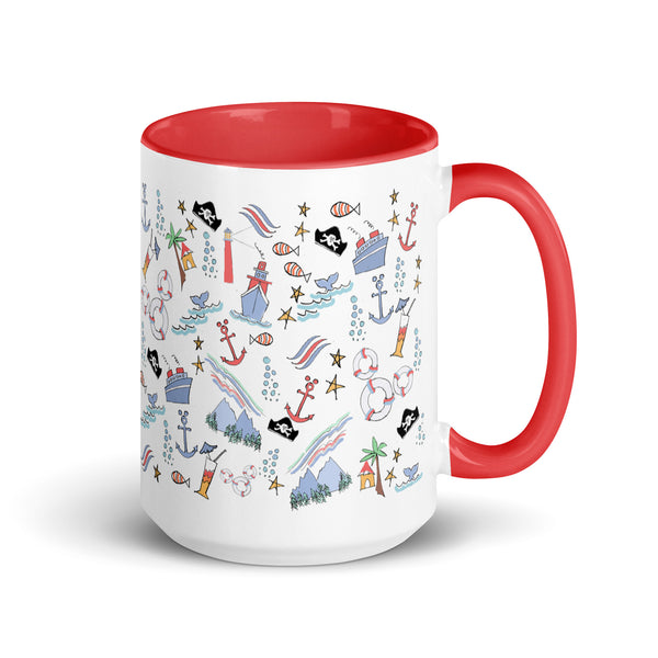 Disney Cruise Mug Sail Away with Me Disney Cruise Sketch Mug with Red Handle