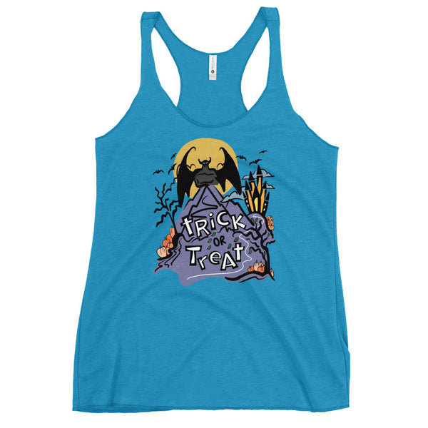 Disney Trick or Treat Tank Top Halloween Night on Bald Mountain Disney Villain Castle Women's Racerback Tank