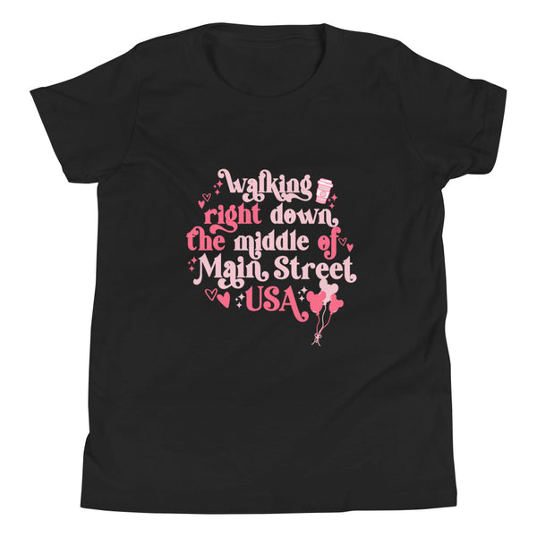 Disney Kids Main Street USA Valentine's Day Shirt Magic Kingdom Mickey Balloons Youth Short Sleeve T-Shirt