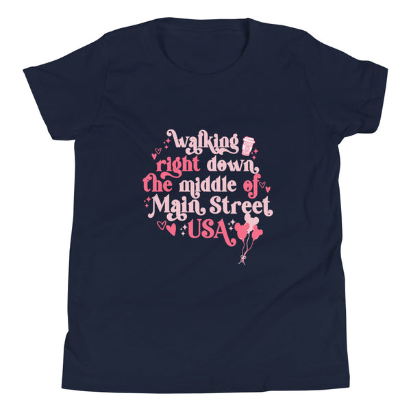 Disney Kids Main Street USA Valentine's Day Shirt Magic Kingdom Mickey Balloons Youth Short Sleeve T-Shirt
