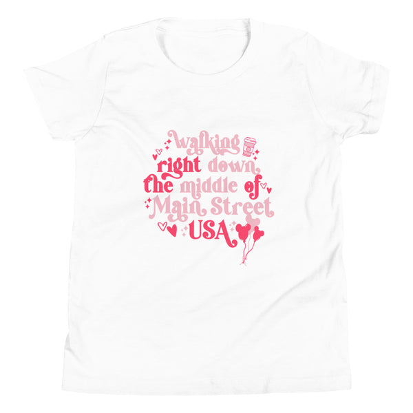 Disney Kids Main Street USA Valentine's Day Shirt Magic Kingdom Mickey Balloons Youth Short Sleeve T-Shirt