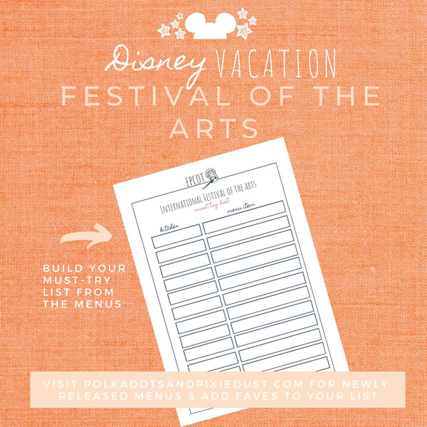 Disney Planner FESTIVAL OF THE ARTS Disney Vacation Planner Printable
