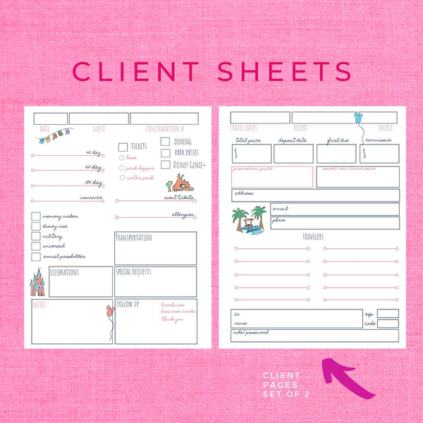 Disney Vacation Planner TRAVEL AGENT CLIENT SHEETS Planner Printable