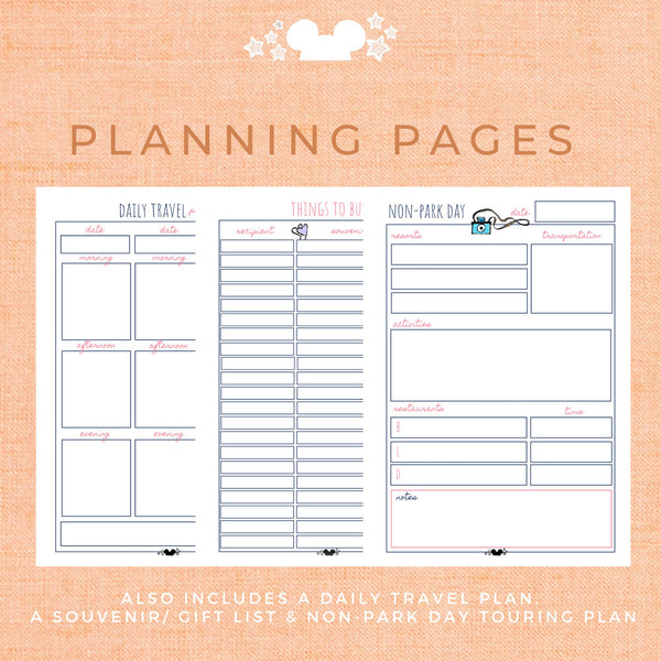 Disney Vacation Planner TOURING PLANS Planner Printable