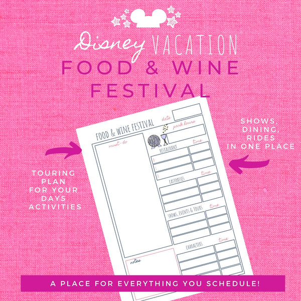 Disney Planner FOOD & WINE FESTIVAL Disney Vacation Planner Printable