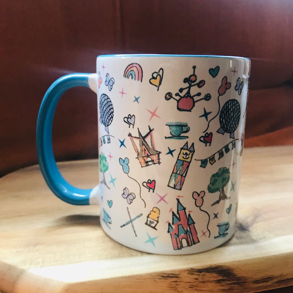 Walt Disney World Parks Icons Disney Inspired Mug with Blue Handle