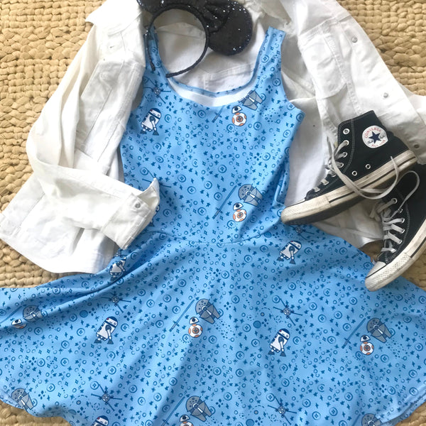 Star Wars sketch dress R2D2 BB8 Galaxy's Edge Skater Dress
