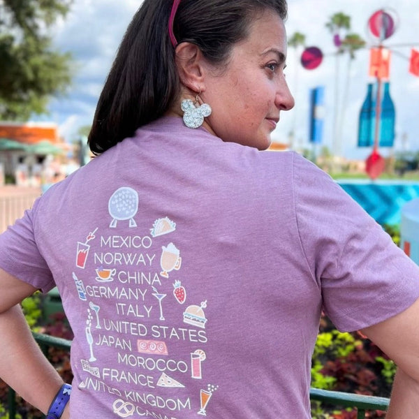 Epcot Food and Wine 2-Sided T-Shirt World Showcase  Countries List 2-Sided T-Shirt
