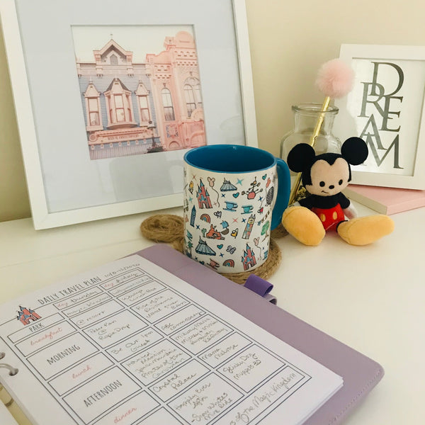 Walt Disney World Parks Icons Disney Inspired Mug with Blue Handle