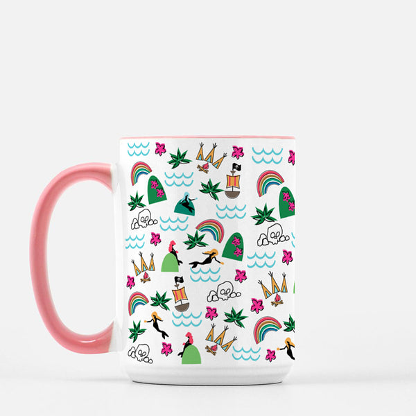 Neverland Mermaids Mug Disney Peter Pan Mug with Pink Handle