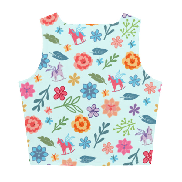 Alice in Wonderland Crop Top Flowers and Rocking Horses Crop Top