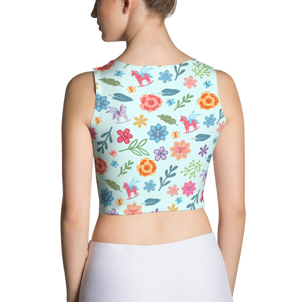 Alice in Wonderland Crop Top Flowers and Rocking Horses Crop Top
