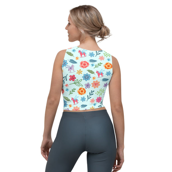 Alice in Wonderland Crop Top Flowers and Rocking Horses Crop Top