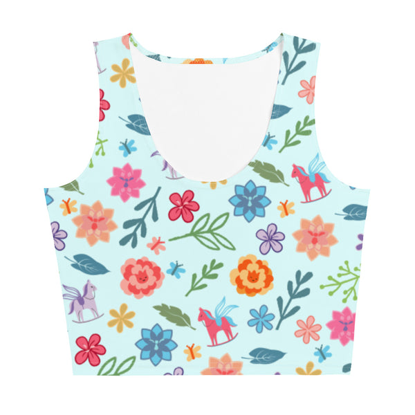 Alice in Wonderland Crop Top Flowers and Rocking Horses Crop Top