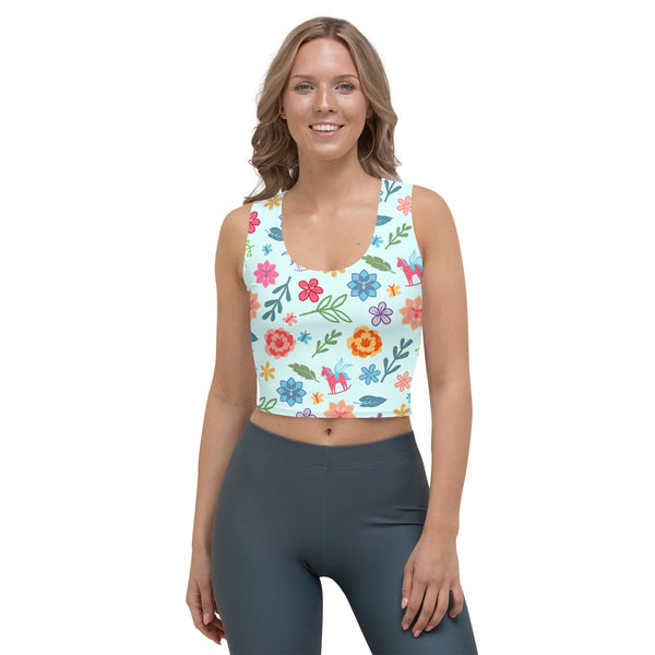 Alice in Wonderland Crop Top Flowers and Rocking Horses Crop Top