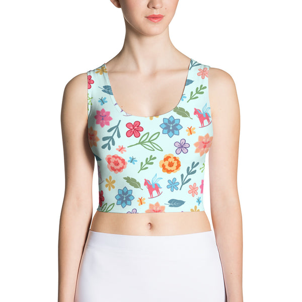 Alice in Wonderland Crop Top Flowers and Rocking Horses Crop Top