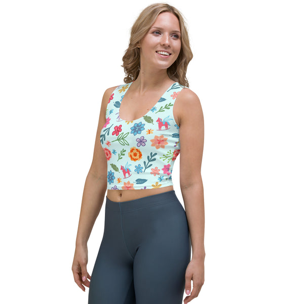 Alice in Wonderland Crop Top Flowers and Rocking Horses Crop Top