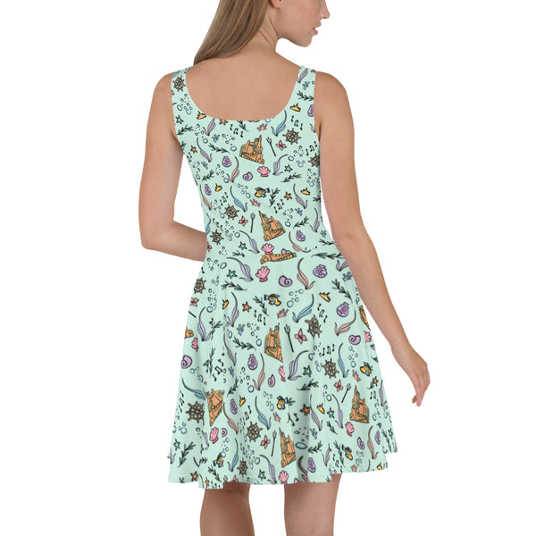 Little Mermaid Dress Disney Mermaid Castle Flounder Seashell Skater Dress