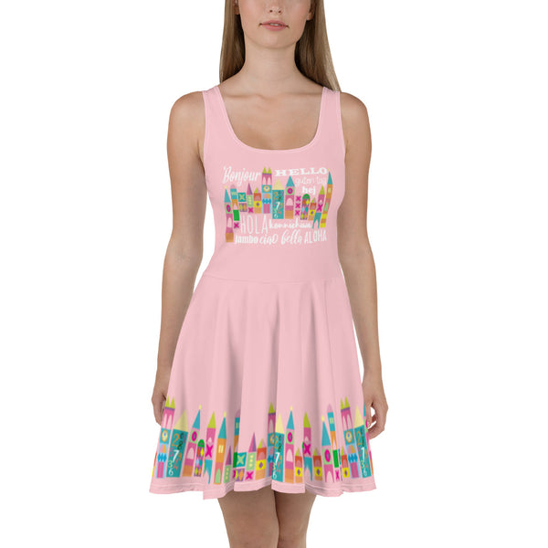 Small World Disney Dress Walt Disney World Disneyland Pink Skater Dress