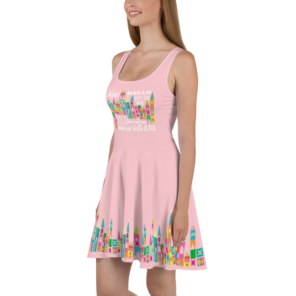 Small World Disney Dress Walt Disney World Disneyland Pink Skater Dress