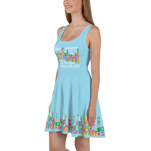 Small World Disney dress Walt Disney World Disneyland Blue Skater Dress