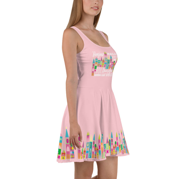 Small World Disney Dress Walt Disney World Disneyland Pink Skater Dress
