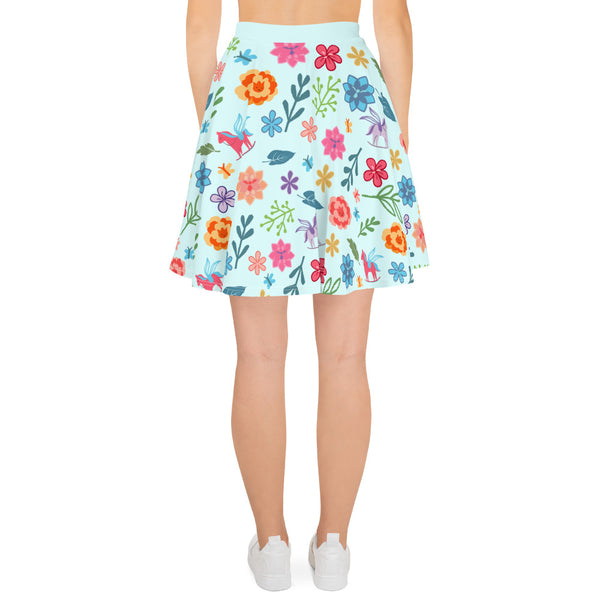 Alice in Wonderland Skater Skirt Flowers and Rocking Horses Skater Skirt