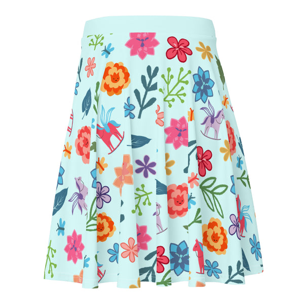 Alice in Wonderland Skater Skirt Flowers and Rocking Horses Skater Skirt