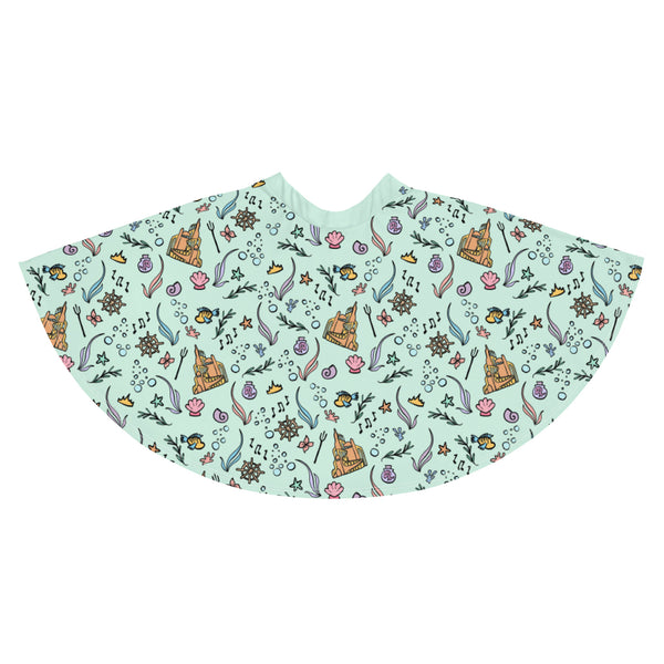 Little Mermaid Skirt Disney Skater Skirt Mermaid Castle Flounder Seashell Skater Skirt