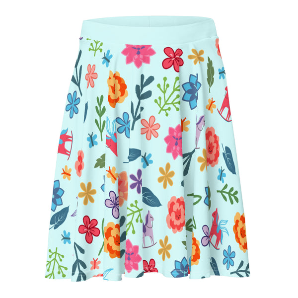 Alice in Wonderland Skater Skirt Flowers and Rocking Horses Skater Skirt