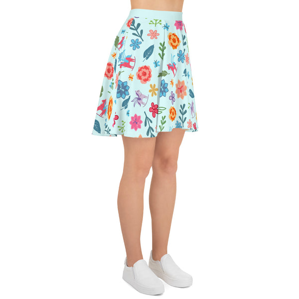 Alice in Wonderland Skater Skirt Flowers and Rocking Horses Skater Skirt